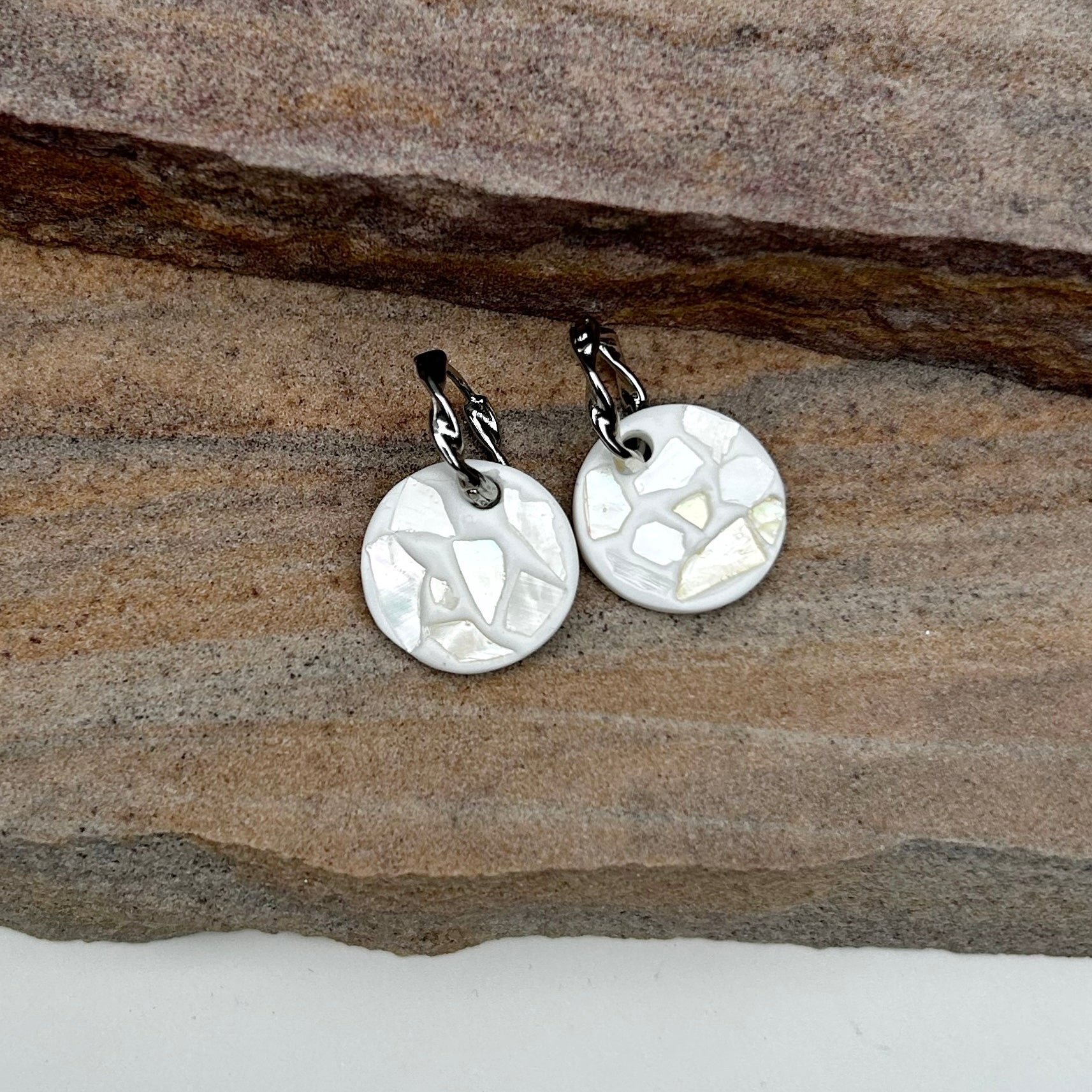 White shell clay earrings