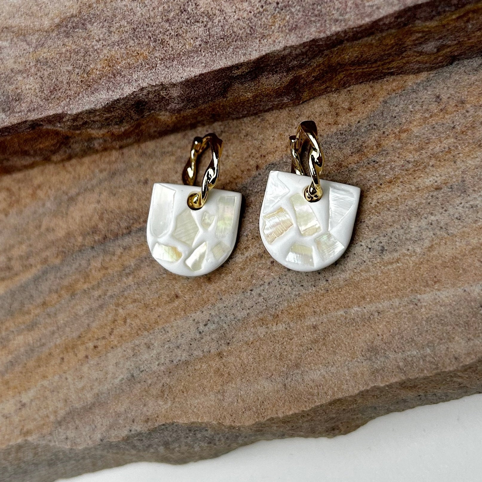 White shell clay earrings