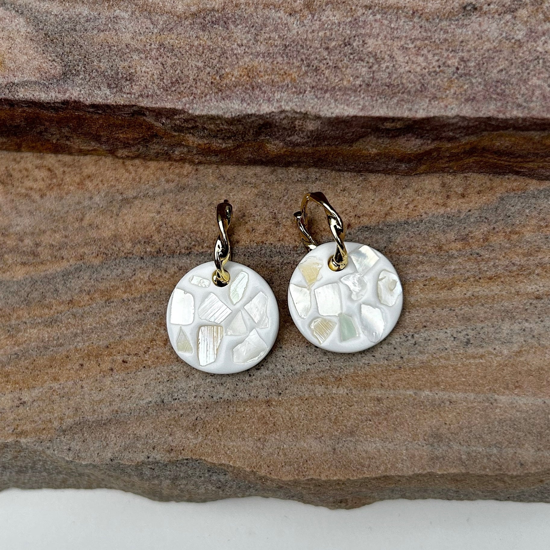 White shell clay earrings