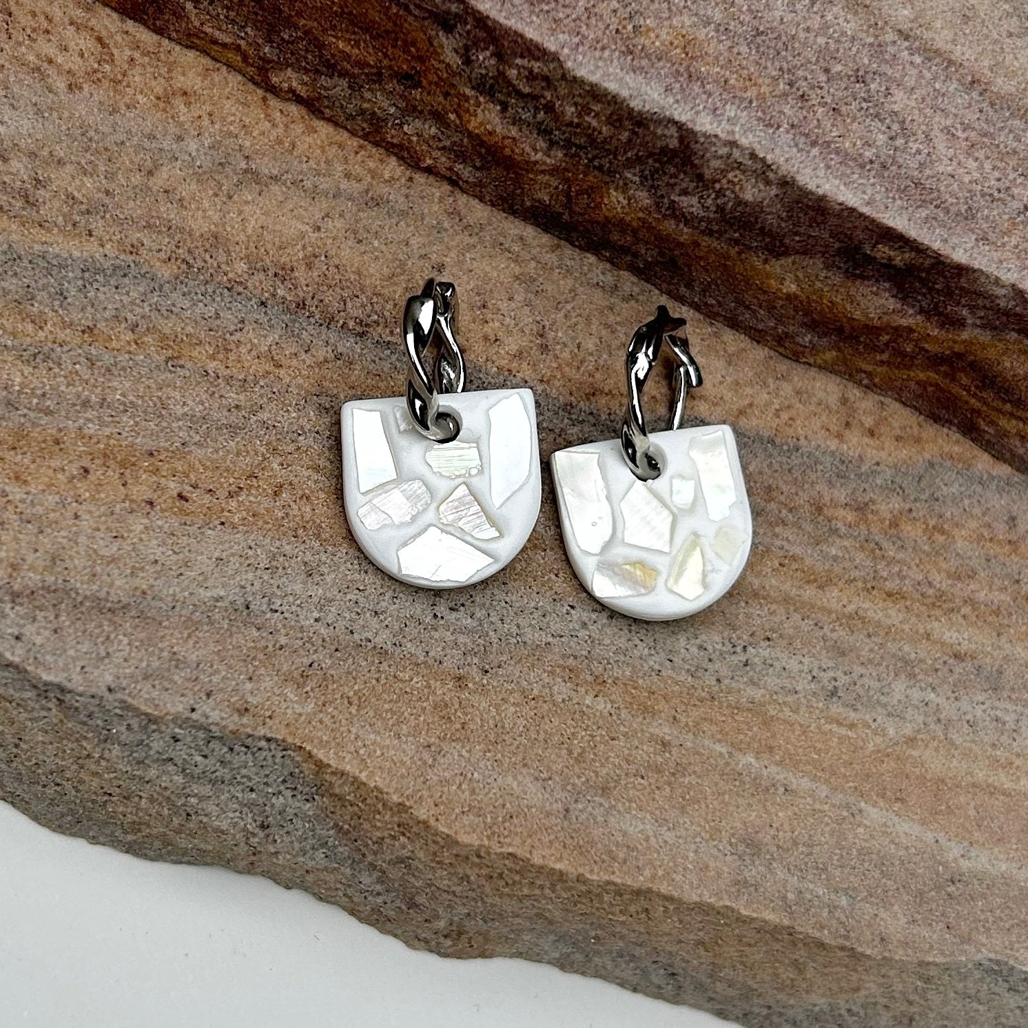 White shell clay earrings