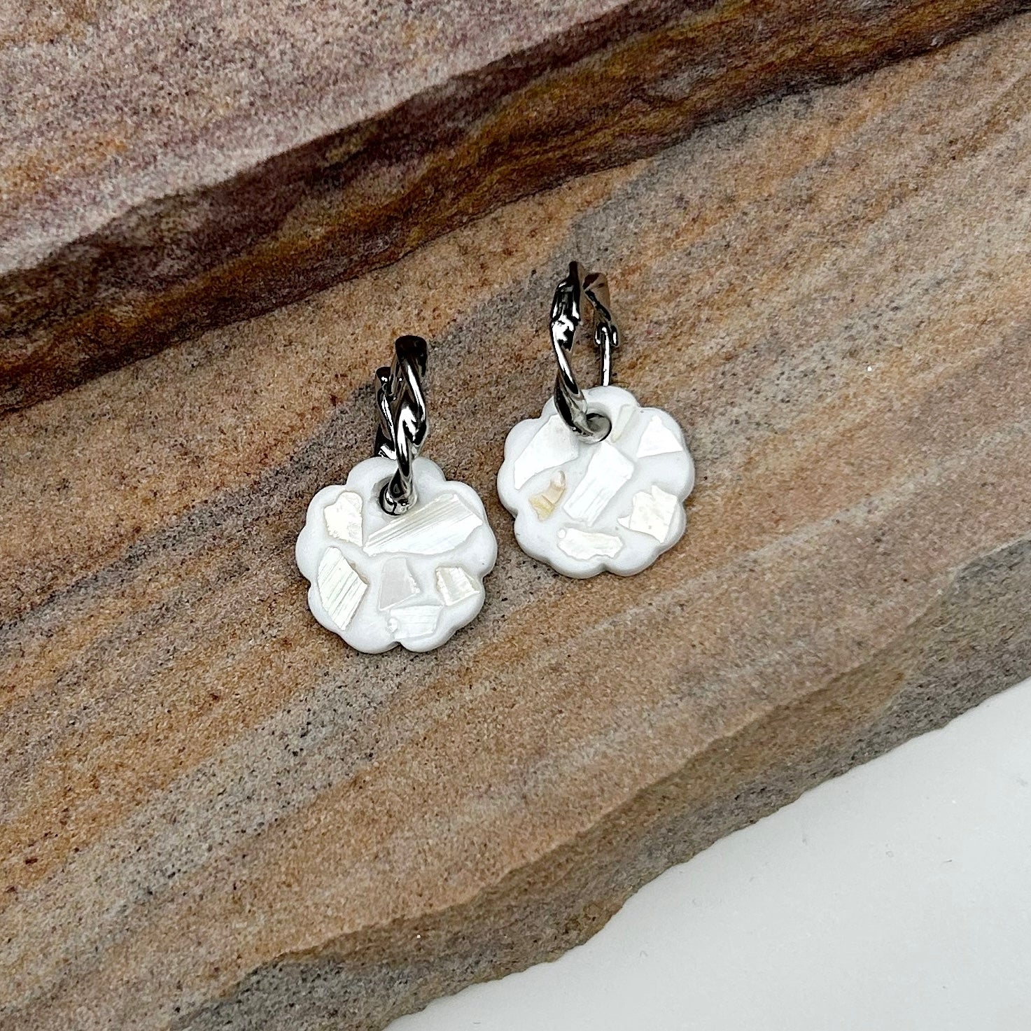 White shell clay earrings