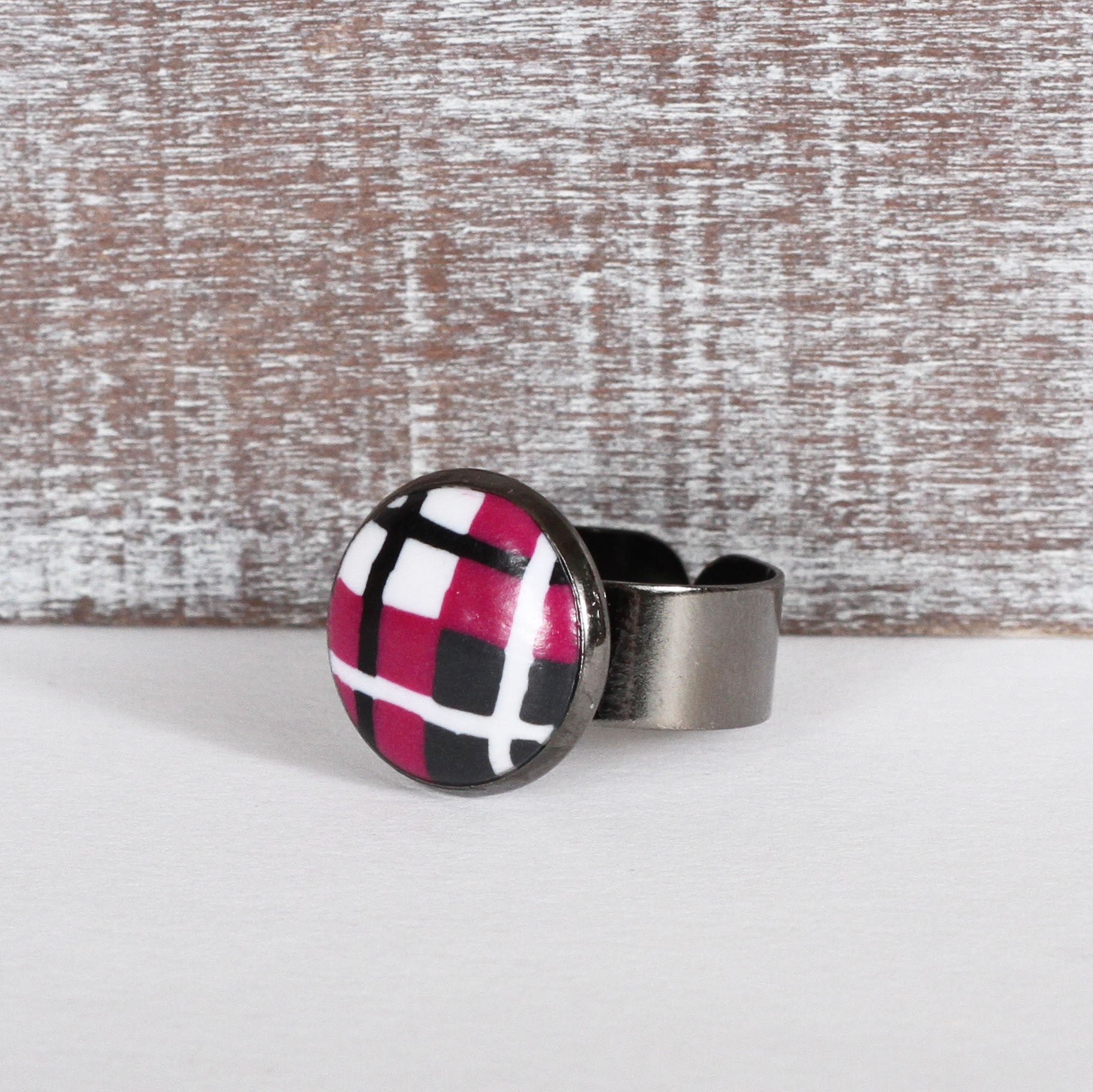 Pink Tartan Clay Ring