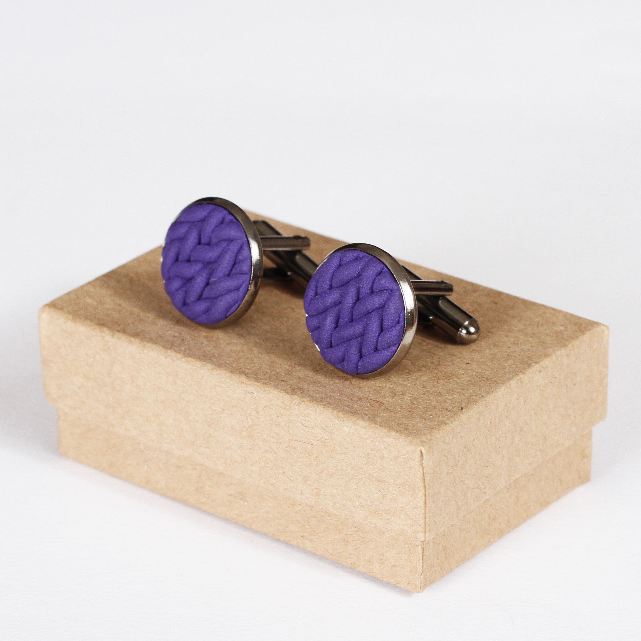 Knitted clay cufflinks - Purple