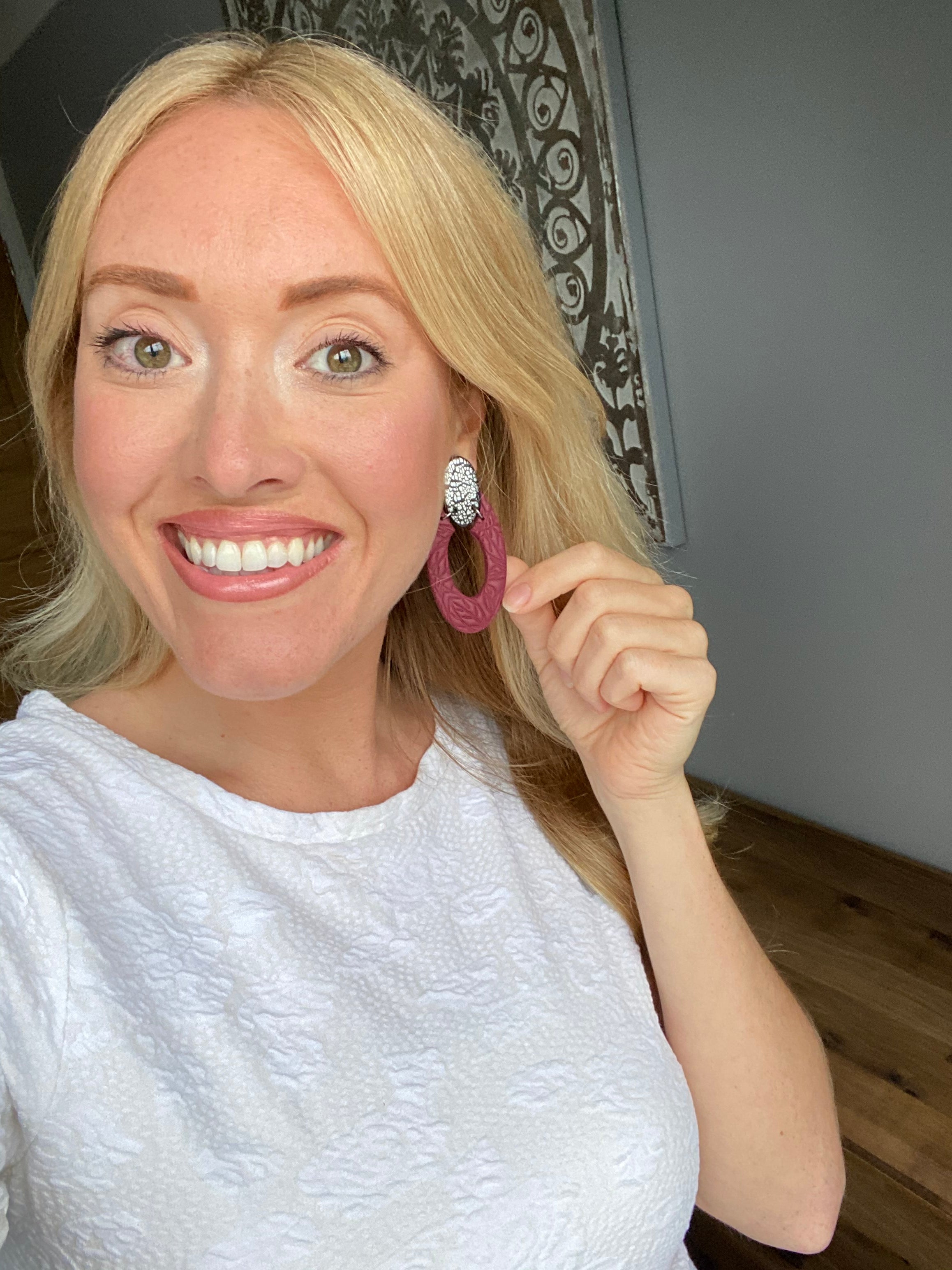 Oval donut burgundy and silver statement earring