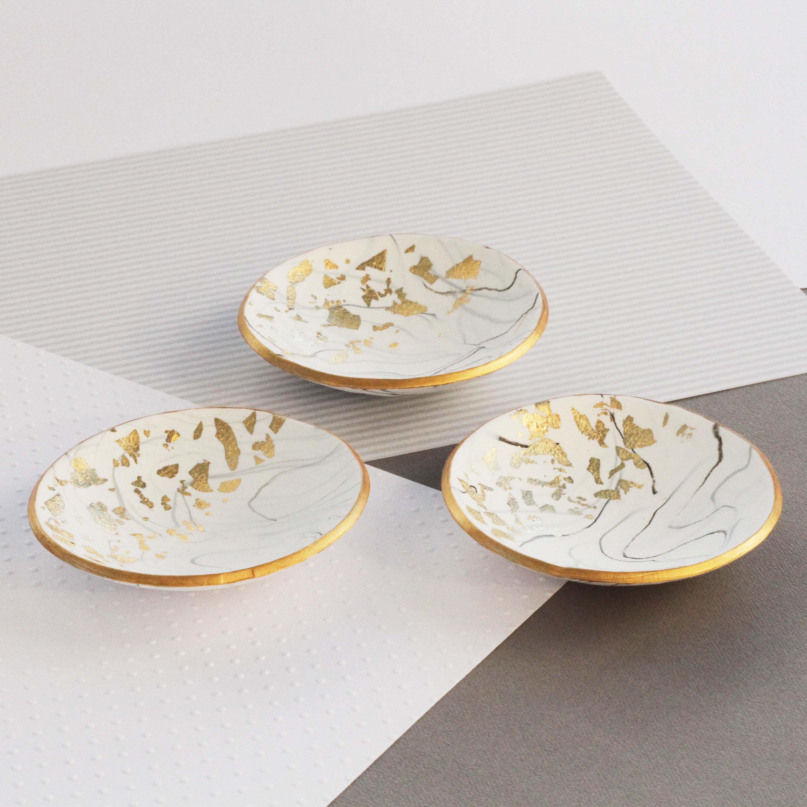 White marble and gold trinket dish