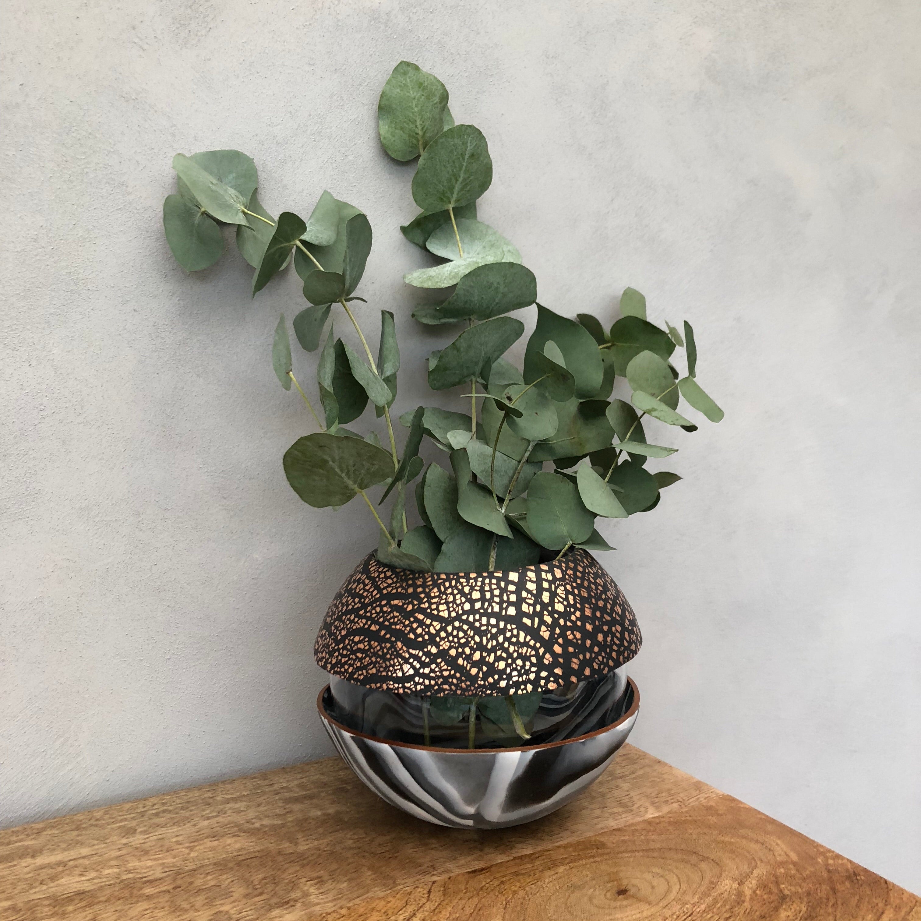 Dark Marble and Copper Ball Vase