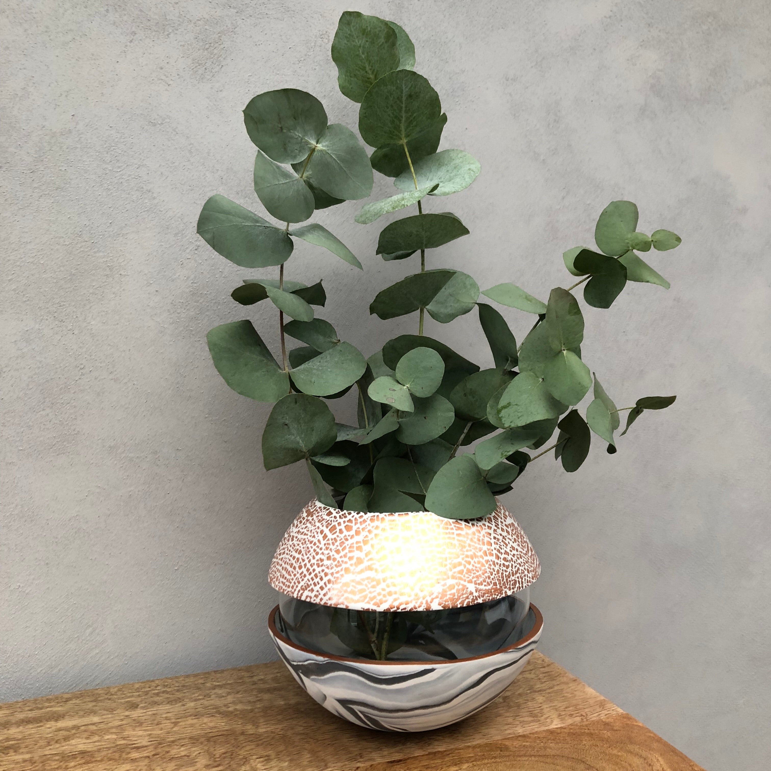 Light Marble and Copper Ball Vase