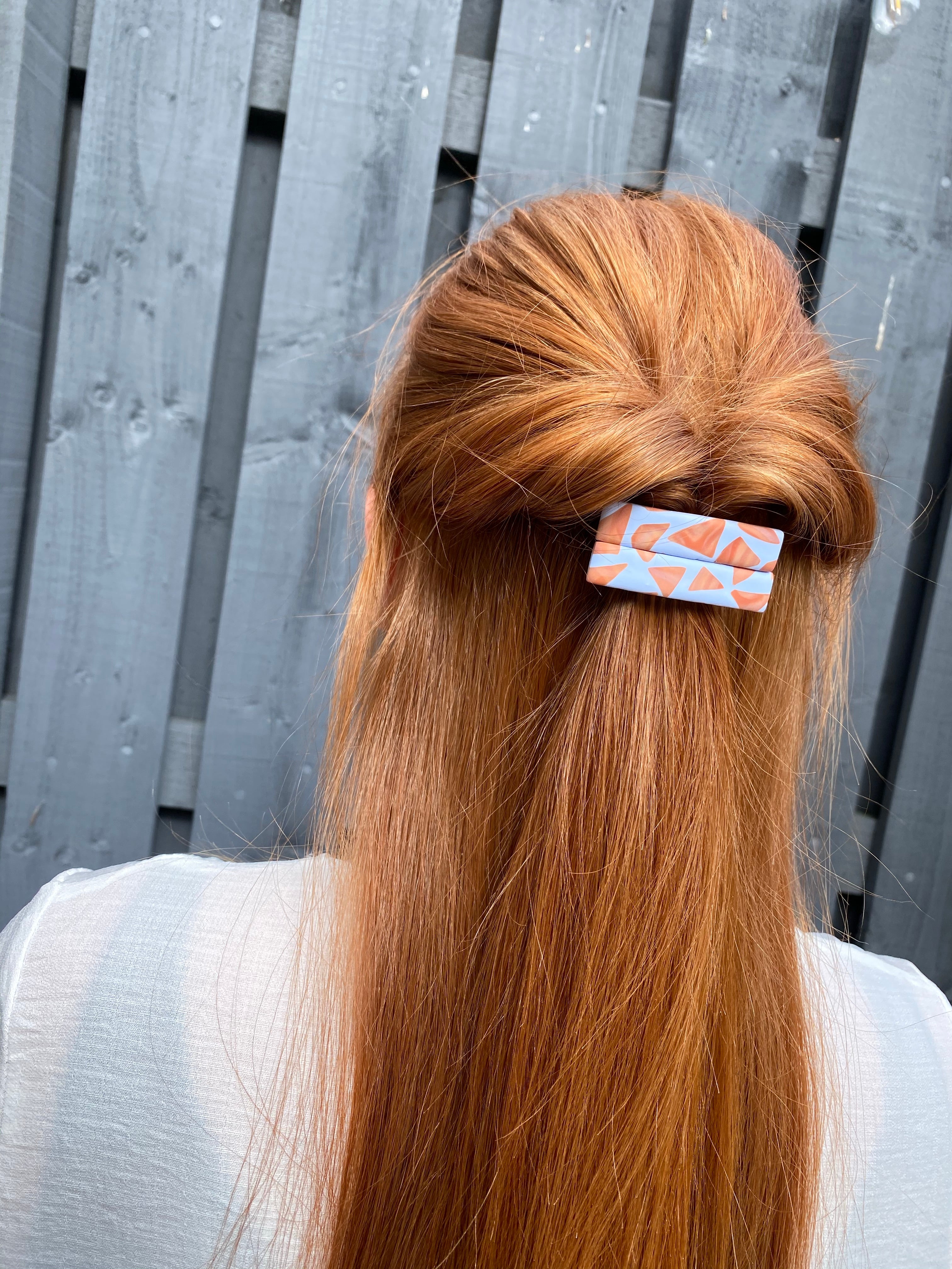 Blue and terracotta terrazzo hair clip set