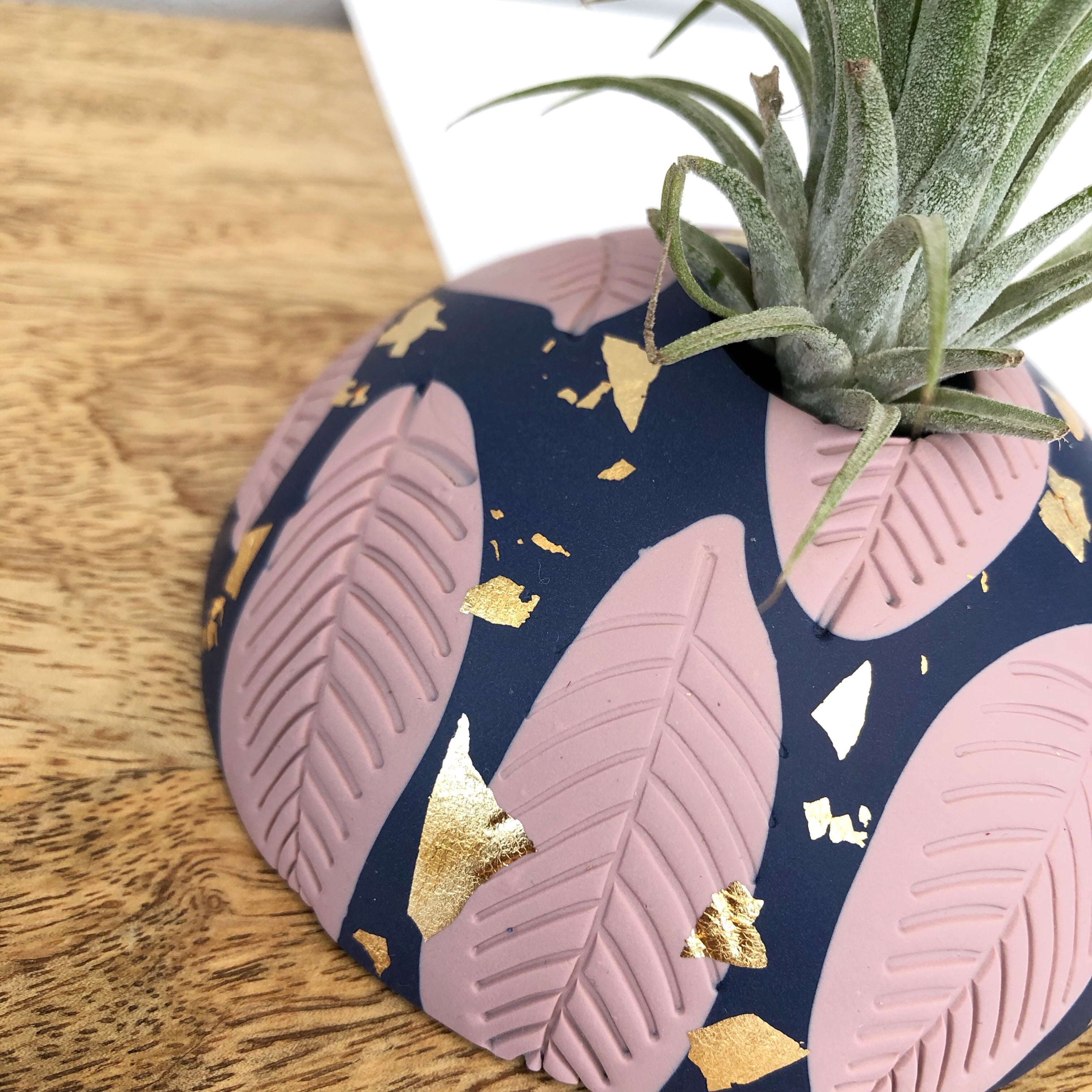 Navy and blush pink vase and airplant dome set