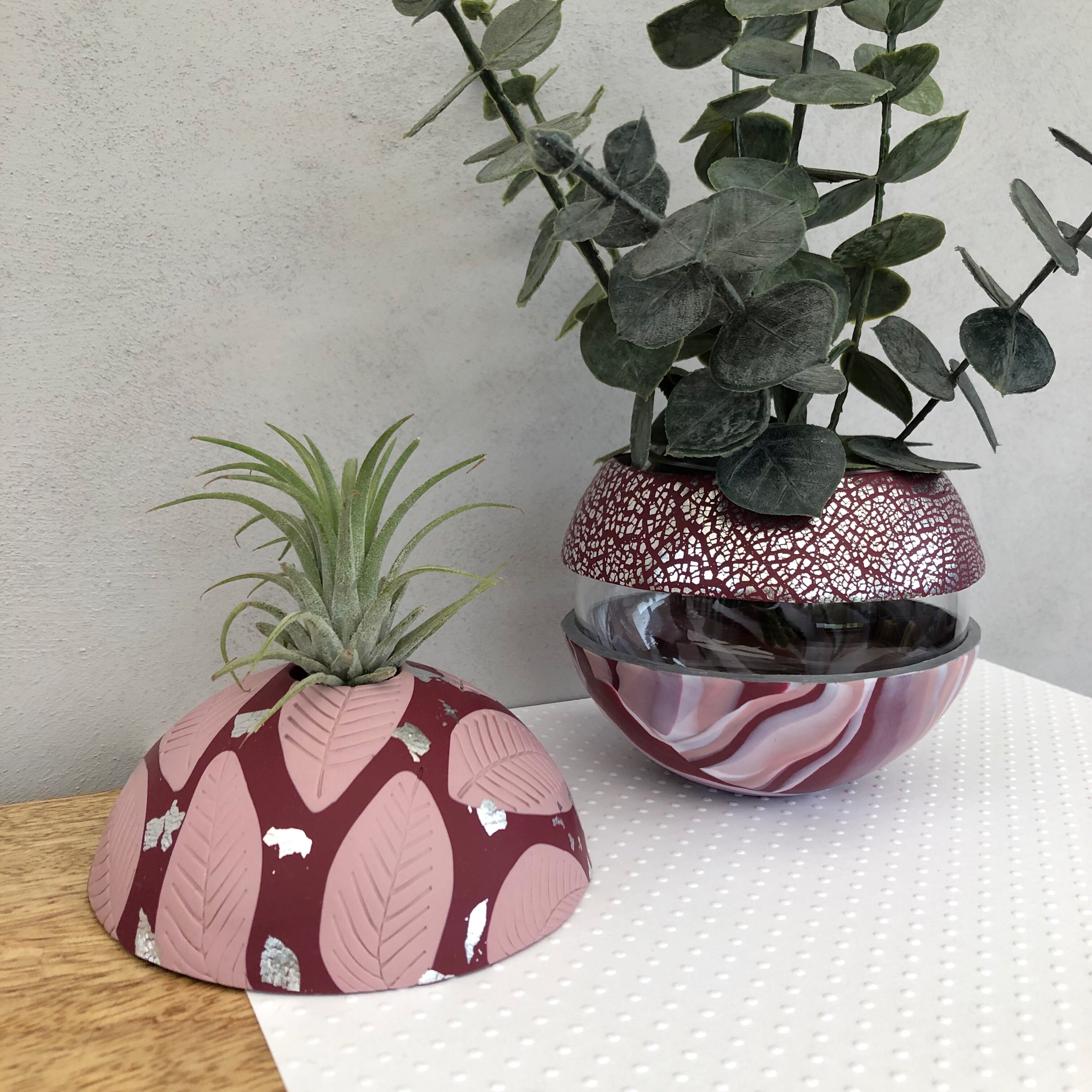 Burgundy and blush pink vase and airplant dome set